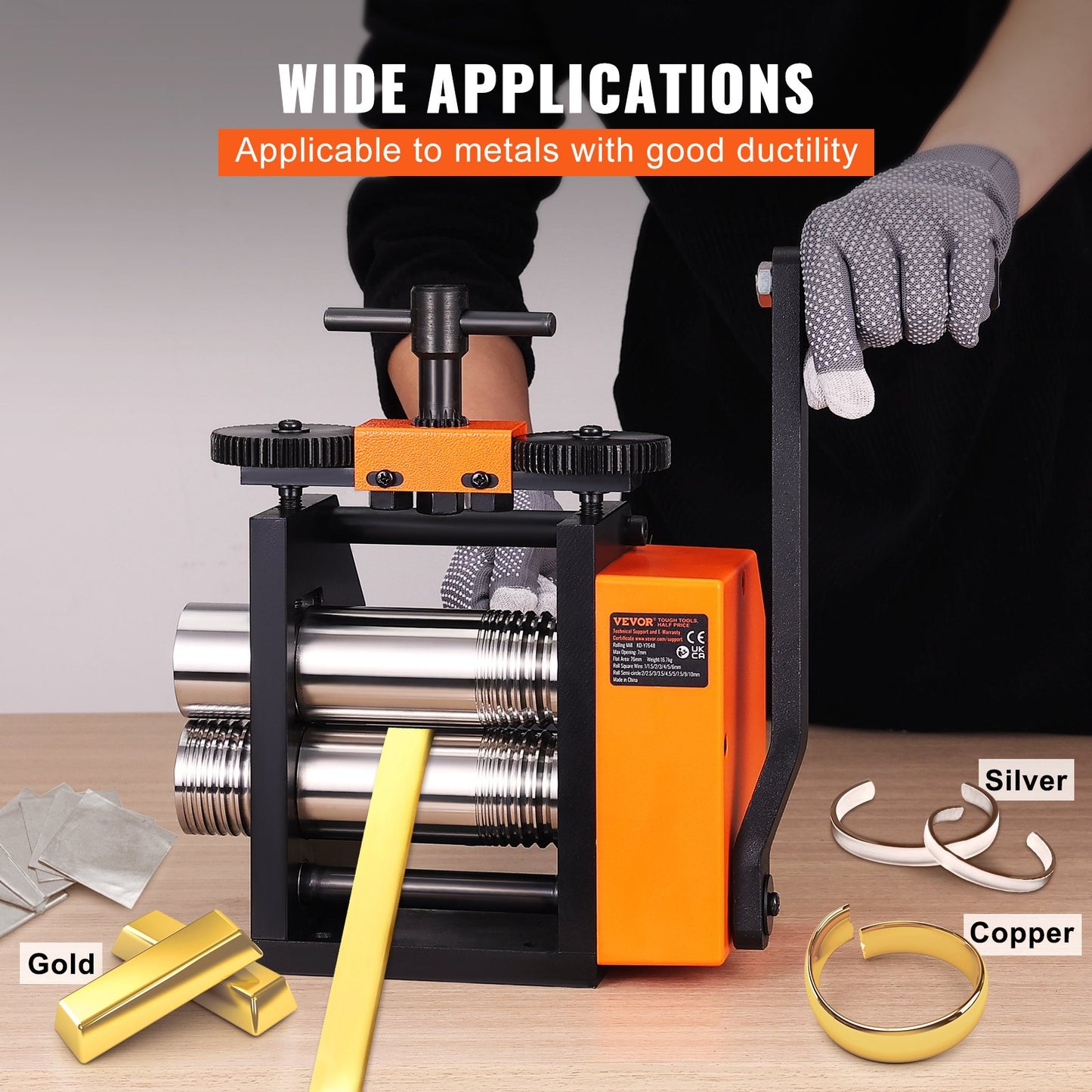 Rolling mill, 3"/76mm jewelry rolling mill machine, 1:2 gear ratio, 3-in-1 multi-function rolling mill, 0.1-7mm press thickness for metal jewelry making Sheet metal square wire semicircle pattern