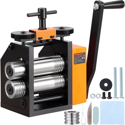 Rolling mill, 3"/76mm jewelry rolling mill machine, 1:2 gear ratio, 3-in-1 multi-function rolling mill, 0.1-7mm press thickness for metal jewelry making Sheet metal square wire semicircle pattern