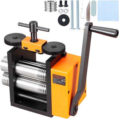 Rolling mill, 3"/76mm jewelry rolling mill machine, 1:2 gear ratio, 3-in-1 multi-function rolling mill, 0.1-7mm press thickness for metal jewelry making Sheet metal square wire semicircle pattern