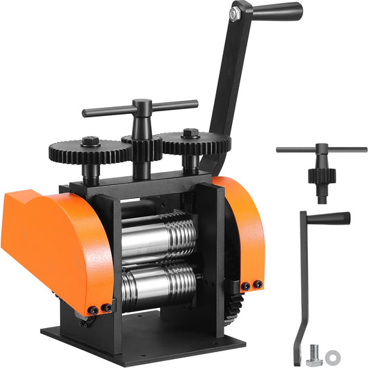 Valsverk, 1,77"/45 mm smyckesvalsmaskin, 1: 2,4 utväxlingsförhållande, 3-i-1 multifunktionsvalsverk, 0-6 mm presstjocklek för tillverkning av metallsmycken Plåt fyrkantig tråd halvcirkel