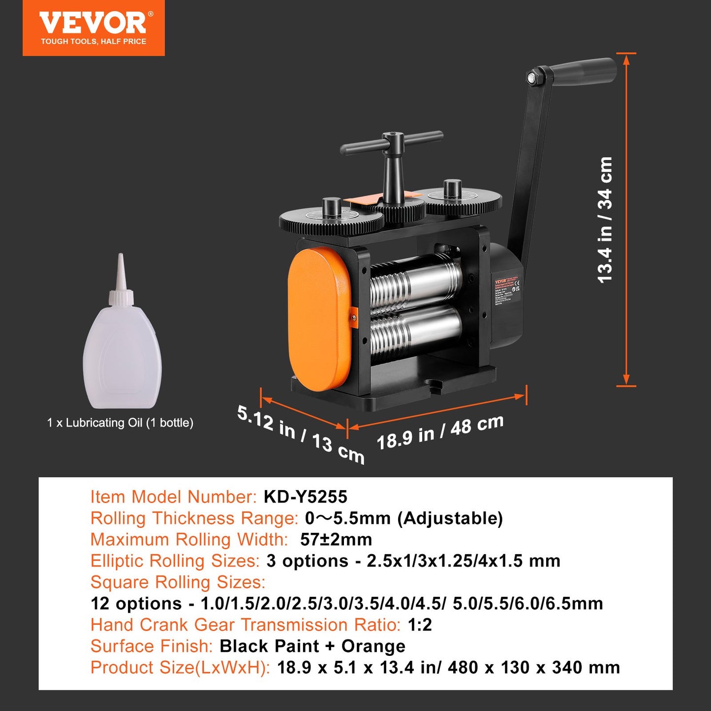 Valsverk, 2,24"/57 mm smyckesvalsmaskin, 1:2 utväxlingsförhållande, 3-i-1 multifunktionsvalsverk, 0-5,5 mm presstjocklek för tillverkning av metallsmycken Plåt fyrkantig tråd elliptisk