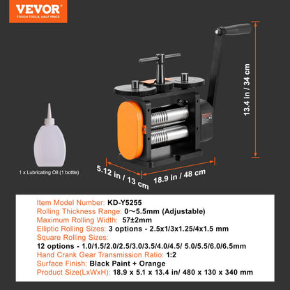 Valsverk, 2,24"/57 mm smyckesvalsmaskin, 1:2 utväxlingsförhållande, 3-i-1 multifunktionsvalsverk, 0-5,5 mm presstjocklek för tillverkning av metallsmycken Plåt fyrkantig tråd elliptisk