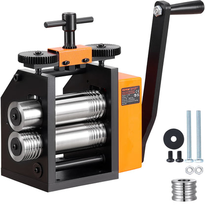 Rolling mill, 2.95"/75mm jewelry rolling mill machine, 1:2 gear ratio, 3-in-1 multi-function rolling mill, 0.03-6.5mm press thickness for metal jewelry making Sheet metal square wire semicircle