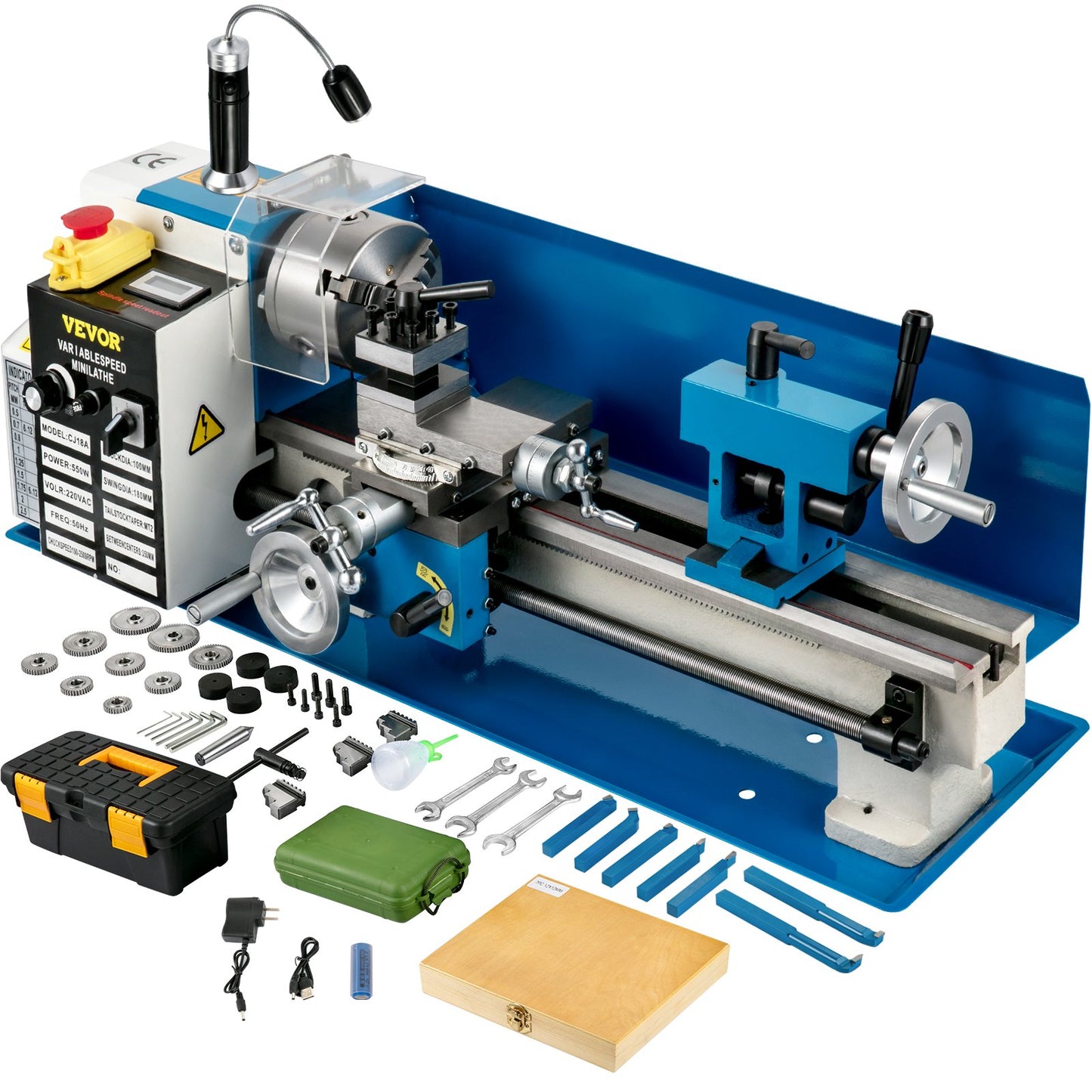 Mini Metal Lathe, 7"x14" Bench Metal Lathe, 550W Variable Speed 2250 RPM Metal Lathe, with 3-Jaw Chuck CNC Mini Lathe Machine, Precision Mini Lathe with Toolbox Digital Display for Metal Turning