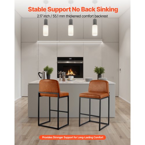 Barstolsset med 4, 68 cm barstolar, modern barstol i PU-läder med ryggstöd, metallben, enkel montering, armstödslös barstol, barstol med köksö, matsal, brun |  EU