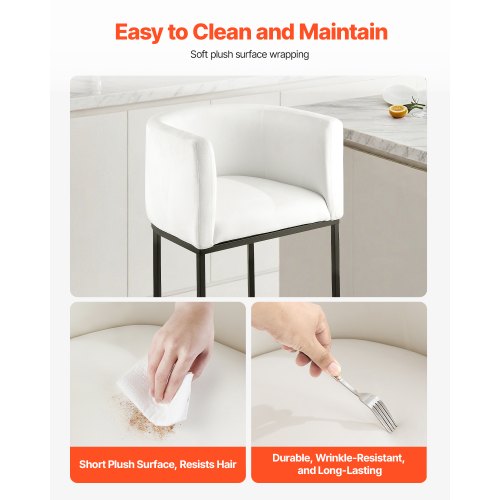 Barstolsset med 3, 63 cm barstolar, barstol med ryggstöd, armstöd, metallram och fotstöd, barstol i tyg, barstolar med köksö, matsal, vit |  EU