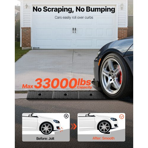 Gummiramp, 15 ton lastkapacitet, 50,8 mm stigningshöjd, kraftig tröskelramp i gummi med dräneringstank för rullstolar, barnvagnar, motorcyklar, bilar, gräsklippare och släpvagnar, 2-pack |  EU