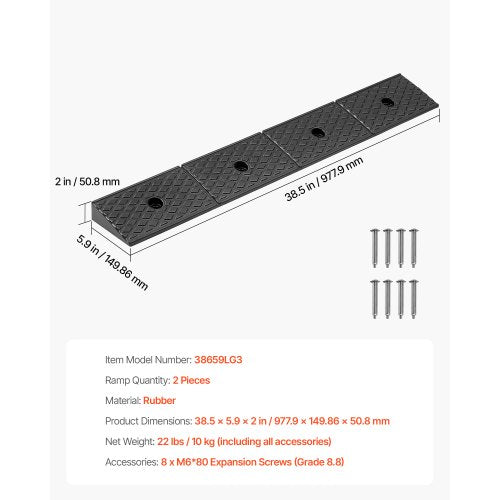 Gummiramp, 15 ton lastkapacitet, 50,8 mm stigningshöjd, kraftig tröskelramp i gummi med dräneringstank för rullstolar, barnvagnar, motorcyklar, bilar, gräsklippare och släpvagnar, 2-pack |  EU