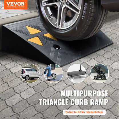 Rubber Curb Ramp 4.25" Rise Curb Ramp, 11.8" Width 19.7" Length Driveway Ramp for Curb, 15T Heavy Duty Rubber Ramp for Forklifts, Trucks, Buses, Cars, Wheelchairs, Bikes