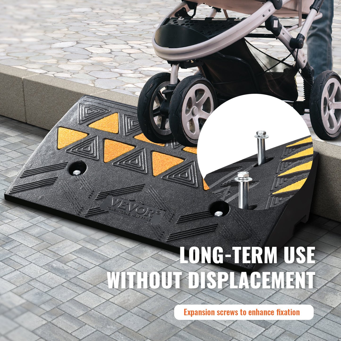 Rubber Curb Ramp 4.25" Rise Curb Ramp, 11.8" Width 19.7" Length Driveway Ramp for Curb, 15T Heavy Duty Rubber Ramp for Forklifts, Trucks, Buses, Cars, Wheelchairs, Bikes