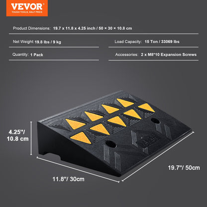 Rubber Curb Ramp 4.25" Rise Curb Ramp, 11.8" Width 19.7" Length Driveway Ramp for Curb, 15T Heavy Duty Rubber Ramp for Forklifts, Trucks, Buses, Cars, Wheelchairs, Bikes