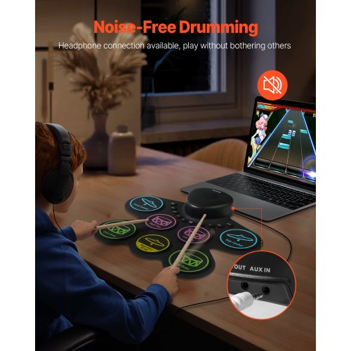 Eltrumset 7-pads Barntrumset med Hörlursuttag Pedaler Högtalare