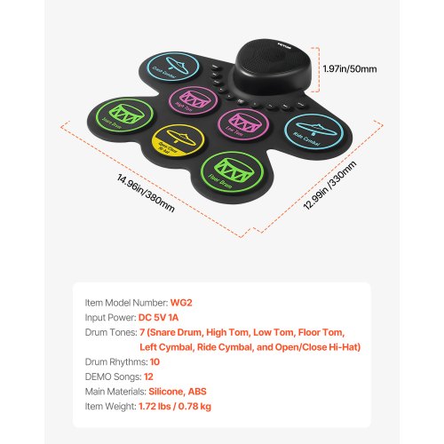 Eltrumset 7-pads Barntrumset med Hörlursuttag Pedaler Högtalare