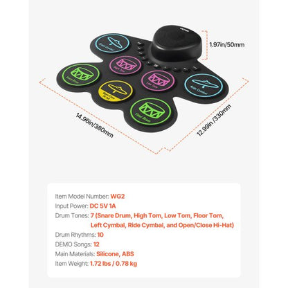 Eltrumset 7-pads Barntrumset med Hörlursuttag Pedaler Högtalare