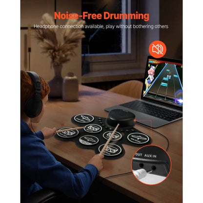 E-Drum Set 7-Pads Kinderschlagzeug mit Kopfhöreranschluss Pedale Lautsprecher