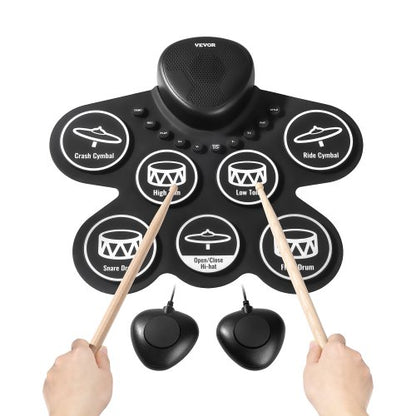 E-Drum Set 7-Pads Kinderschlagzeug mit Kopfhöreranschluss Pedale Lautsprecher