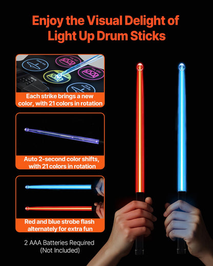 Electric Drum Set 9-Pads with Stand Dual Speakers Light Up Sticks for Kids