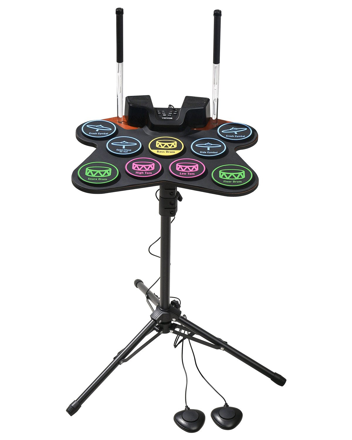 Electric Drum Set 9-Pads with Stand Dual Speakers Light Up Sticks for Kids