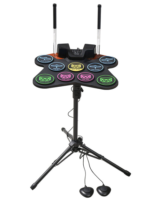 Electric Drum Set 9-Pads with Stand Dual Speakers Light Up Sticks for Kids
