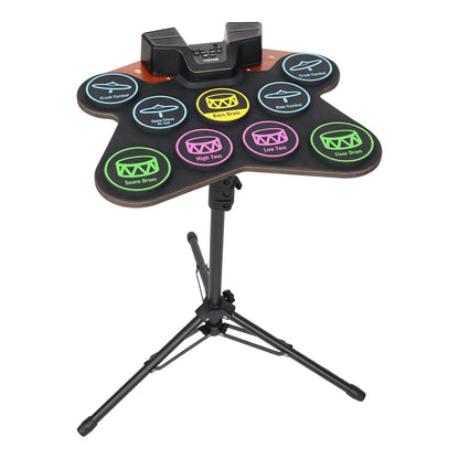Electric Drum Set 9-Pads with Stand Dual Speakers Light Up Sticks for Kids