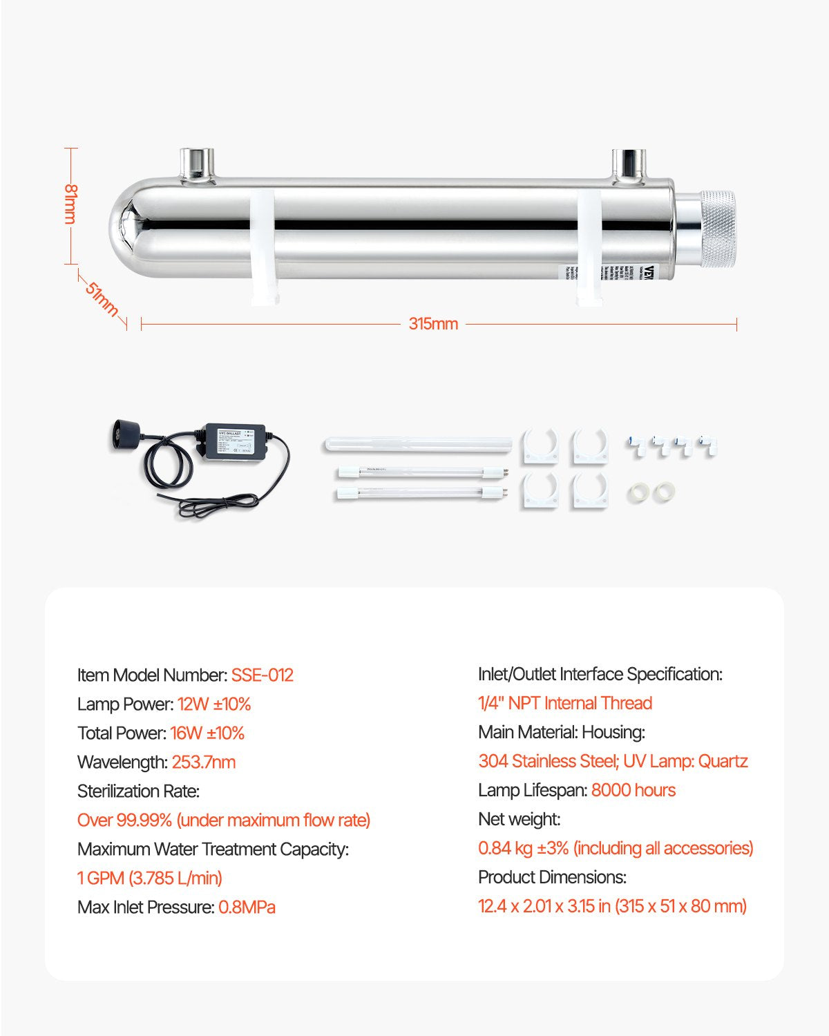 220V 12W UV-Wasserreiniger 1GPM Ultraviolett-Wasserreiniger-Filter