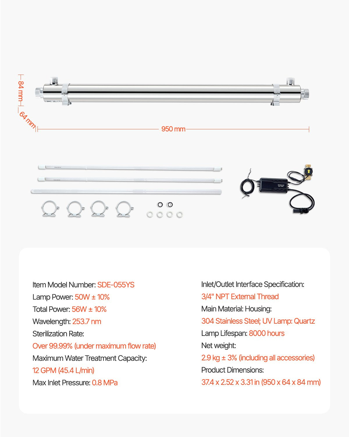 220V 55W UV-Wasserreiniger 12GPM Ultraviolett-Wasserreiniger-Filter