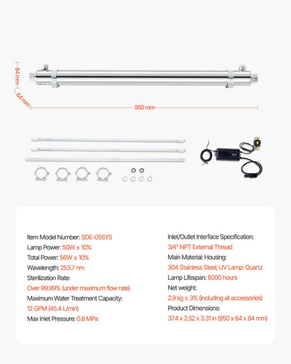 220V 55W UV-Wasserreiniger 12GPM Ultraviolett-Wasserreiniger-Filter