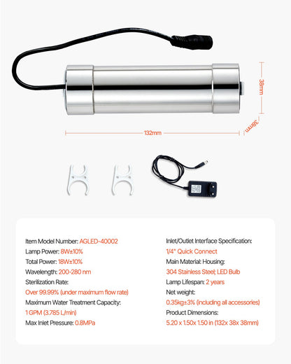 220V 8W UV Water Purifier 1GPM Ultraviolet Water Purifier Filter