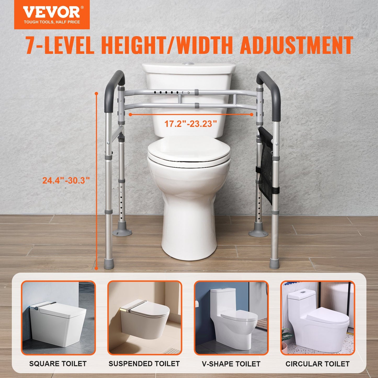 Foldable toilet rail Toilet rail with non-slip handles for seniors