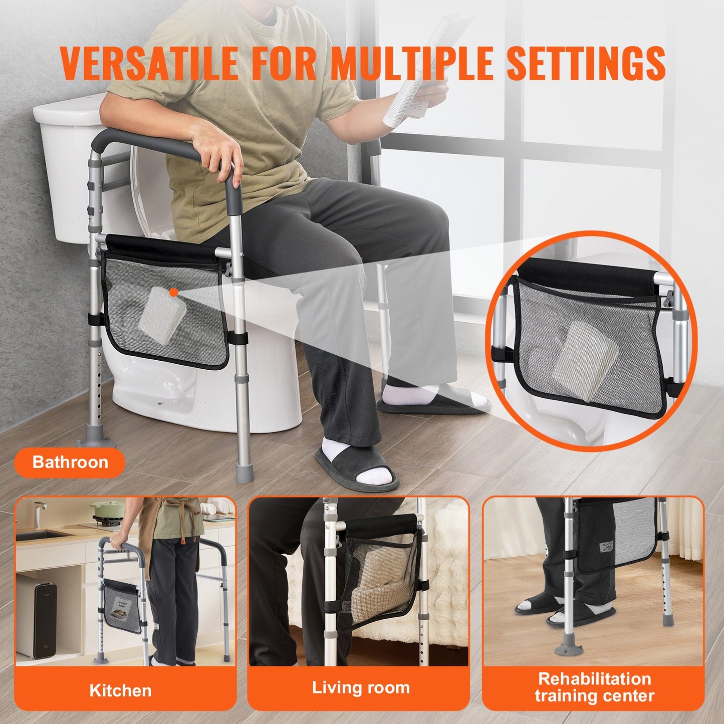 Foldable toilet rail Toilet rail with non-slip handles for seniors