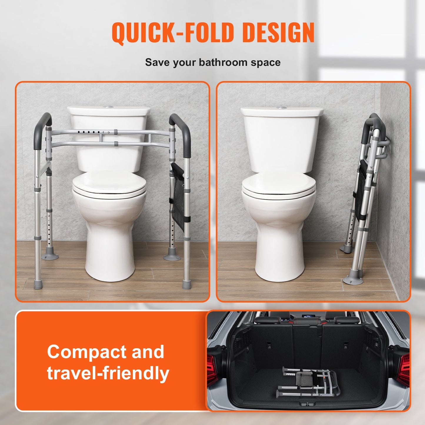 Foldable toilet rail Toilet rail with non-slip handles for seniors
