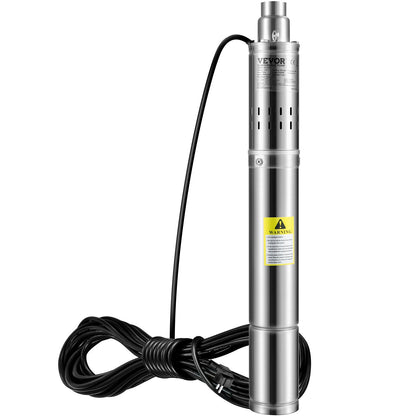 Dränkbar pump med djup brunn, 550W 230V/50Hz, 35L/min 108 m Huvud Sandbeständig <5%, 20 m elkabel, 7,6 cm vattenpumpar i rostfritt stål för industri, bevattning och hemmabruk, IP68 vattentät