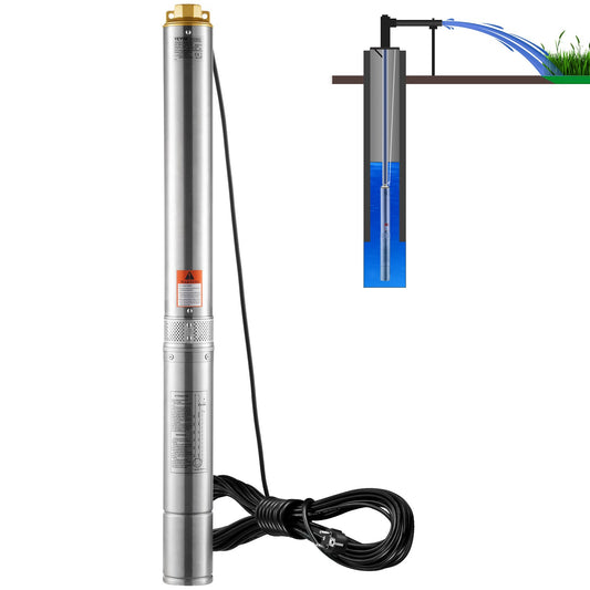 Tauchpumpe mit Tiefbrunnen aus Edelstahl Wasserpumpe 1500W 9,8 m³/h 108 m