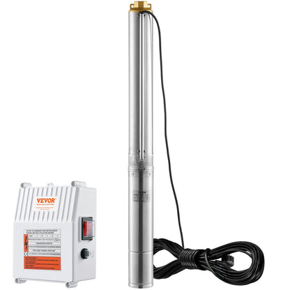 Tauchpumpe für Tiefbrunnen, 1500 W, Leistung 9,8 m³/h, max. Fördermenge 108 m, max. Förderhöhe, Edelstahl-Wasserpumpe, IP68, wasserdicht, mit externem Steuerkasten, für die Verwendung in der Industrie, auf landwirtschaftlichen Flächen oder im Haushalt
