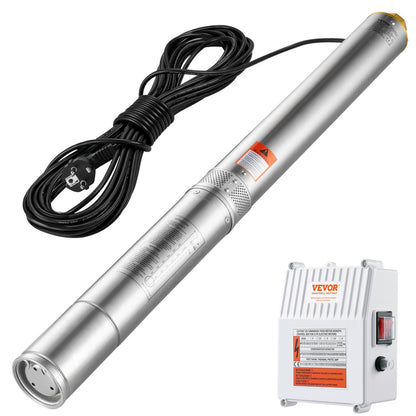 Tauchpumpe für Tiefbrunnen, 1500 W, Leistung 9,8 m³/h, max. Fördermenge 108 m, max. Förderhöhe, Edelstahl-Wasserpumpe, IP68, wasserdicht, mit externem Steuerkasten, für die Verwendung in der Industrie, auf landwirtschaftlichen Flächen oder im Haushalt