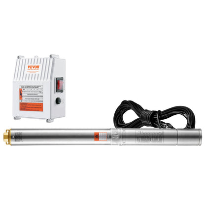 Tauchpumpe für Tiefbrunnen, 1500 W, Leistung 9,8 m³/h, max. Fördermenge 108 m, max. Förderhöhe, Edelstahl-Wasserpumpe, IP68, wasserdicht, mit externem Steuerkasten, für die Verwendung in der Industrie, auf landwirtschaftlichen Flächen oder im Haushalt