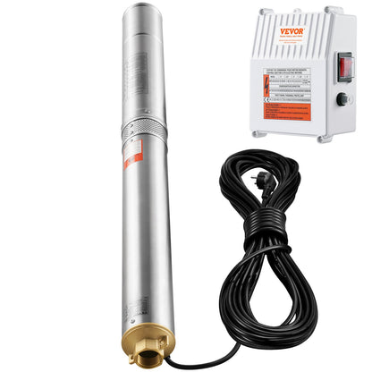 Tauchpumpe für Tiefbrunnen, 1500 W, Leistung 9,8 m³/h, max. Fördermenge 108 m, max. Förderhöhe, Edelstahl-Wasserpumpe, IP68, wasserdicht, mit externem Steuerkasten, für die Verwendung in der Industrie, auf landwirtschaftlichen Flächen oder im Haushalt