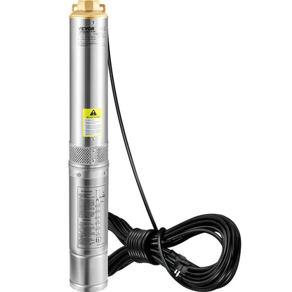 Dränkbar pump med djup brunn, 750W 230V/50Hz, 100L/min 66 m Huvud Sandbeständig <5%, 20 m elkabel, 7,6 cm vattenpumpar i rostfritt stål för industri, bevattning och hemmabruk, IP68 vattentät