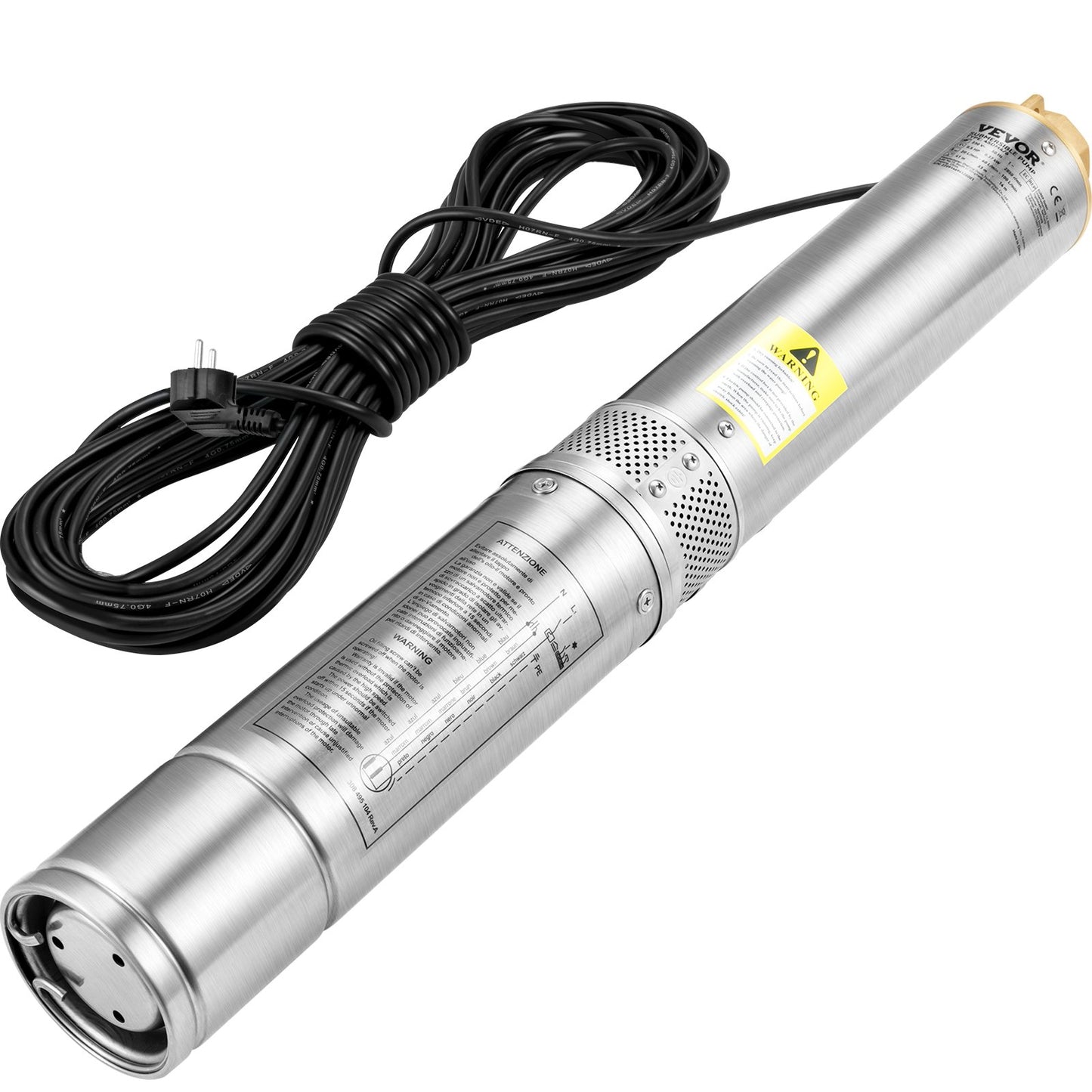Dränkbar pump med djup brunn, 750W 230V/50Hz, 100L/min 66 m Huvud Sandbeständig <5%, 20 m elkabel, 7,6 cm vattenpumpar i rostfritt stål för industri, bevattning och hemmabruk, IP68 vattentät