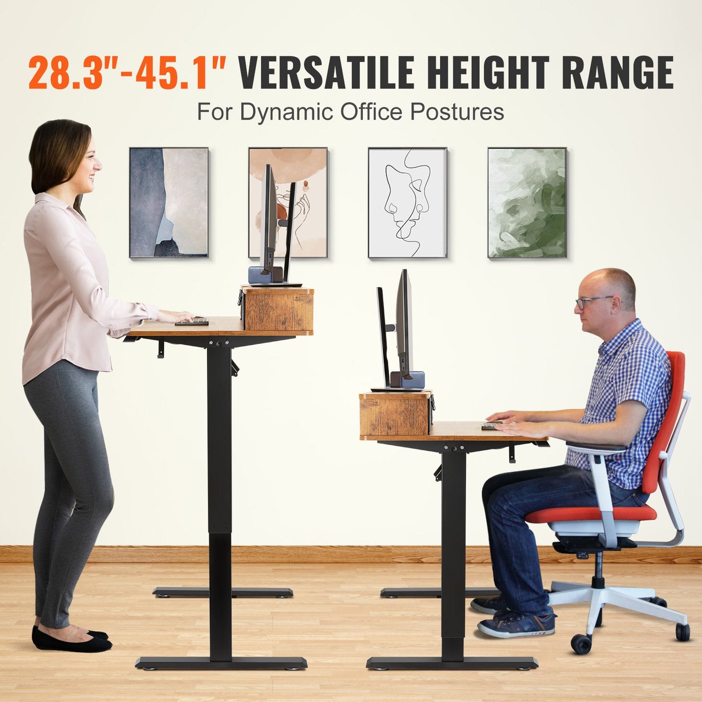 Höjdjusterbart skrivbord, 47,2" x 23,6" Elektrisk Dual Monitor Riser-arbetsstation, Helt skrivbordsbräda sitta att stå, 3-knappslägen Robust dubbel metallram, 180 LBS kapacitet för dator hem och kontor