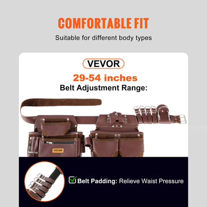 Werkzeuggürtel, 22 Taschen, verstellbar von 29 Zoll bis 54 Zoll, hochwertige, strapazierfähige Werkzeugtasche aus PU, abnehmbare Werkzeugtasche für Elektriker, Tischler, Handwerker, Holzarbeiter, Bauarbeiter, Einrahmer, Braun