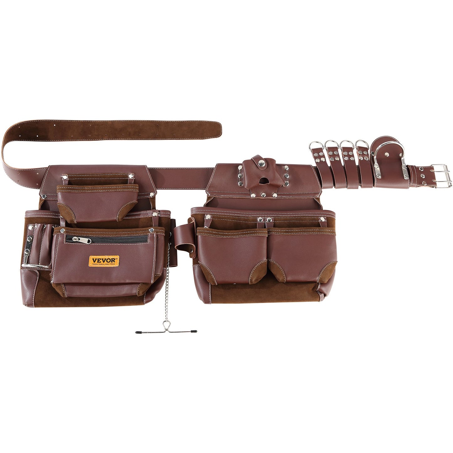 Werkzeuggürtel, 22 Taschen, verstellbar von 29 Zoll bis 54 Zoll, hochwertige, strapazierfähige Werkzeugtasche aus PU, abnehmbare Werkzeugtasche für Elektriker, Tischler, Handwerker, Holzarbeiter, Bauarbeiter, Einrahmer, Braun