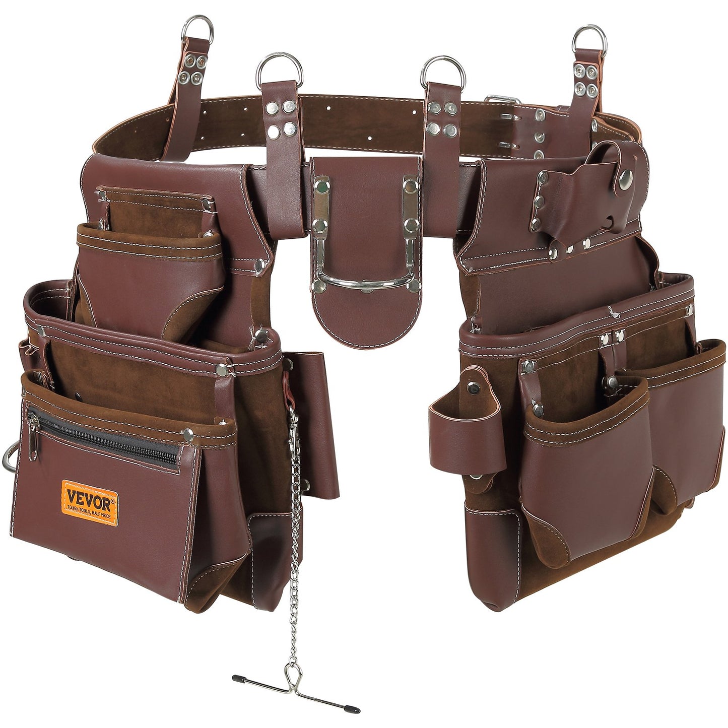 Werkzeuggürtel, 22 Taschen, verstellbar von 29 Zoll bis 54 Zoll, hochwertige, strapazierfähige Werkzeugtasche aus PU, abnehmbare Werkzeugtasche für Elektriker, Tischler, Handwerker, Holzarbeiter, Bauarbeiter, Einrahmer, Braun