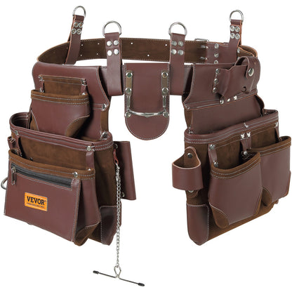 Werkzeuggürtel, 22 Taschen, verstellbar von 29 Zoll bis 54 Zoll, hochwertige, strapazierfähige Werkzeugtasche aus PU, abnehmbare Werkzeugtasche für Elektriker, Tischler, Handwerker, Holzarbeiter, Bauarbeiter, Einrahmer, Braun