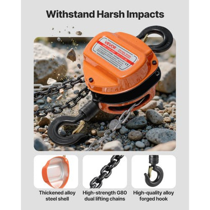 handtelfer, 1/2 ton kapacitet, manuell kedjeblock med uppgradering G80 galvaniserad kedja, 3 m lyfthöjd, kraftig remskivetelfer för garage, lager, fordonsmaskiner, orange |  EU