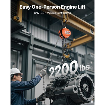 handtelfer, 1 ton 900 kg kapacitet, manuell kedjeblock med uppgradering G80 galvaniserad kedja, 3 m lyfthöjd, kraftig remskivetelfer för garage, lager, fordonsmaskiner, orange |  EU