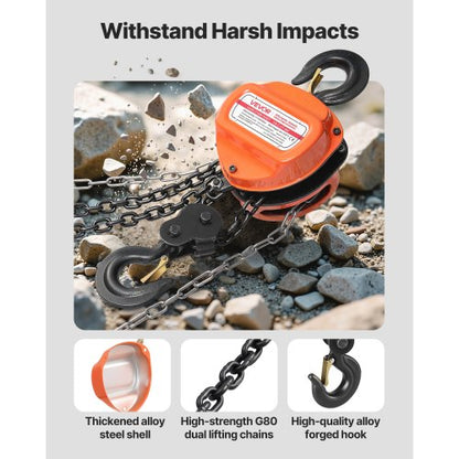 handtelfer, 2 tons kapacitet, manuell kedjeblock med uppgradering G80 galvaniserad kedja, 6 m lyfthöjd, kraftig remskivetelfer för garage, lager, fordonsmaskiner, orange |  EU