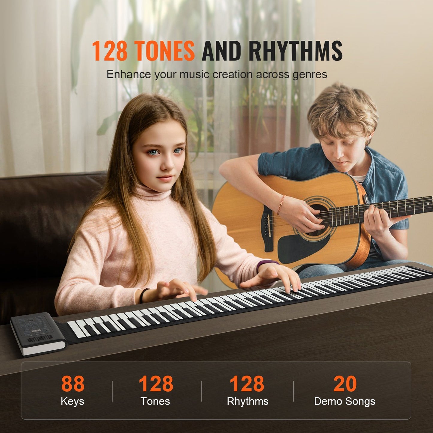 88 Key Roll Up Piano Portable Hand Roll 128 Rhythms Tones Uppladdningsbar