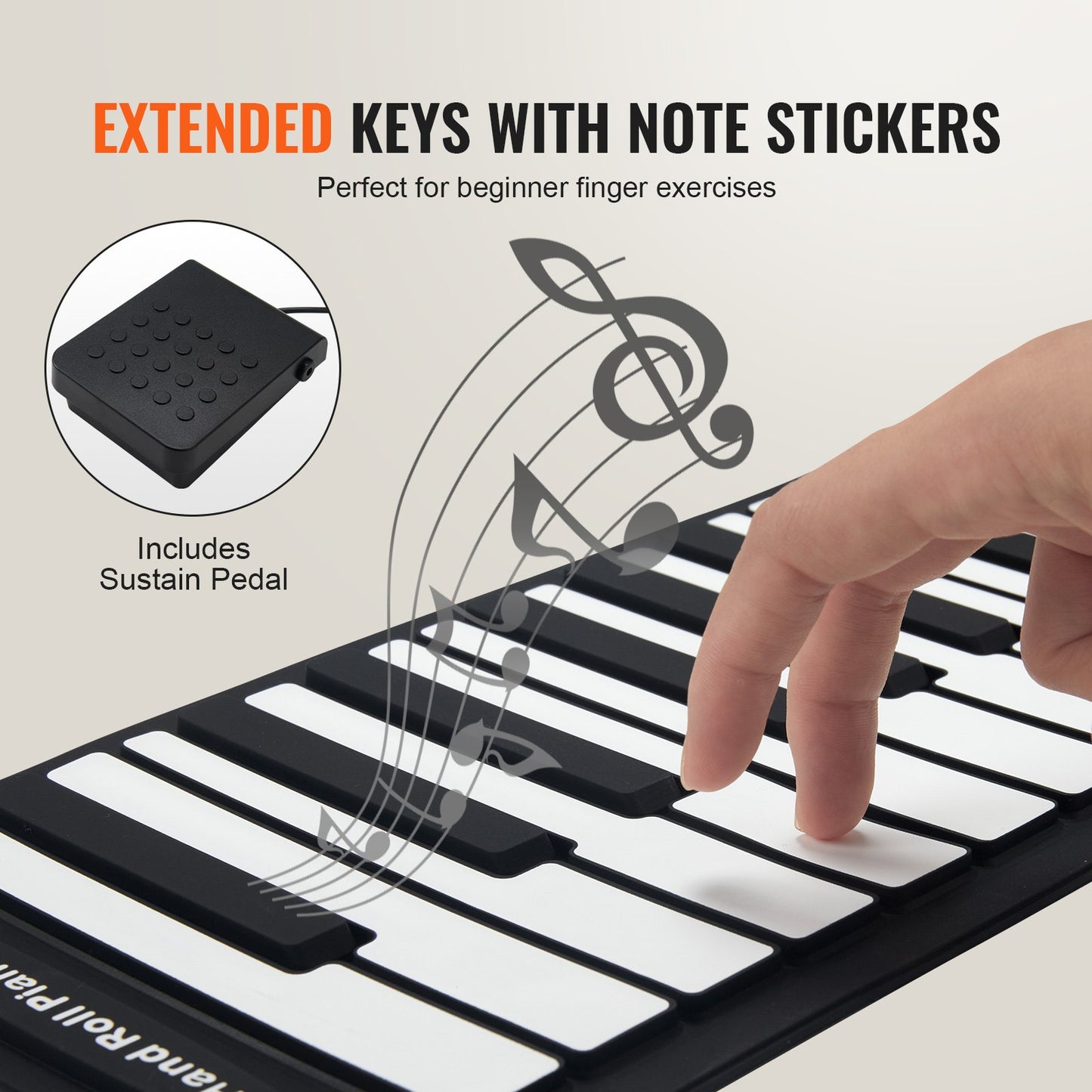 88 Key Roll Up Piano Portable Hand Roll 128 Rhythms Tones Uppladdningsbar