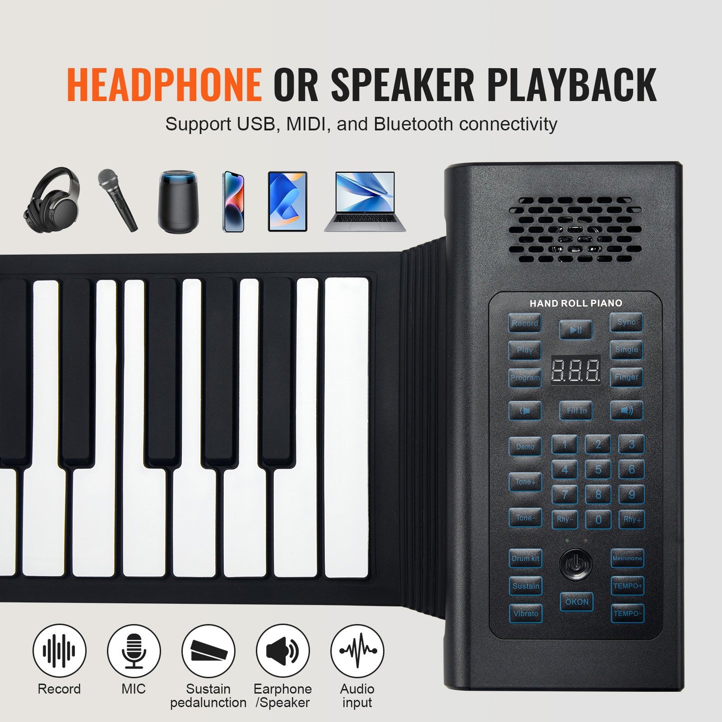 88 Key Roll Up Piano Portable Hand Roll 128 Rhythms Tones Uppladdningsbar